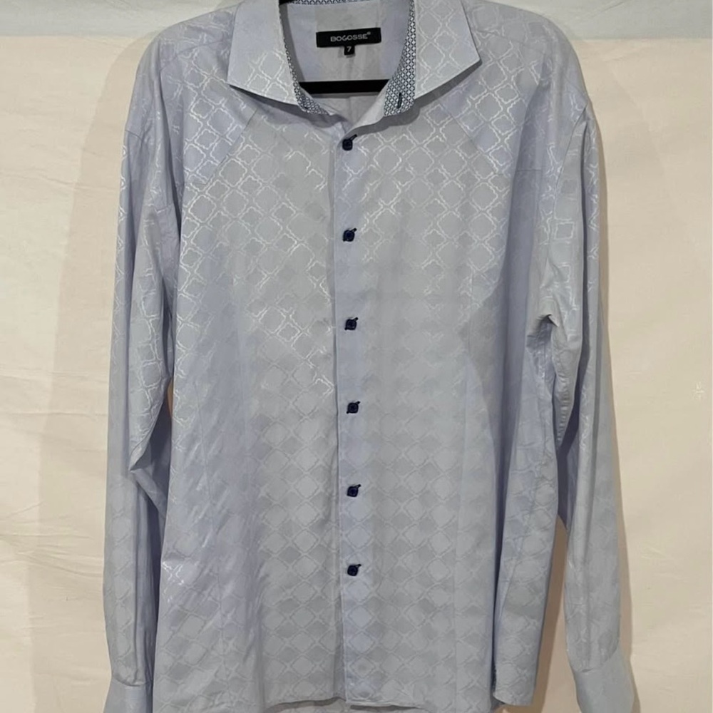 Blue Casual Button Down Shirt with Subtle Pattern